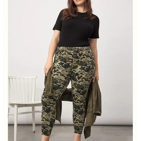 Anthropologie Pilcro High Rise Skinny Button Fly Corduroy Pants Camo Green 26P - Picture 1 of 11